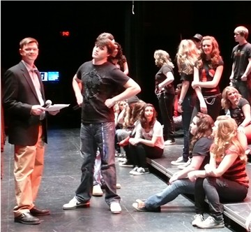 Emcee Michael Butler with Tyler Sayers and Voltage from Tallassee High School backstage from the Capital City Classic at the Montgomery Performing Arts Centre in 2012